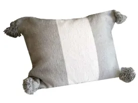 Moroccan PomPom Lumbar Pillow Cover - Grey with Large White Stripe - Sabou