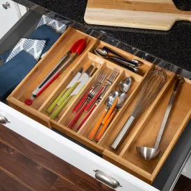 Natural Bamboo Expandable Kitchen Drawer Organizer