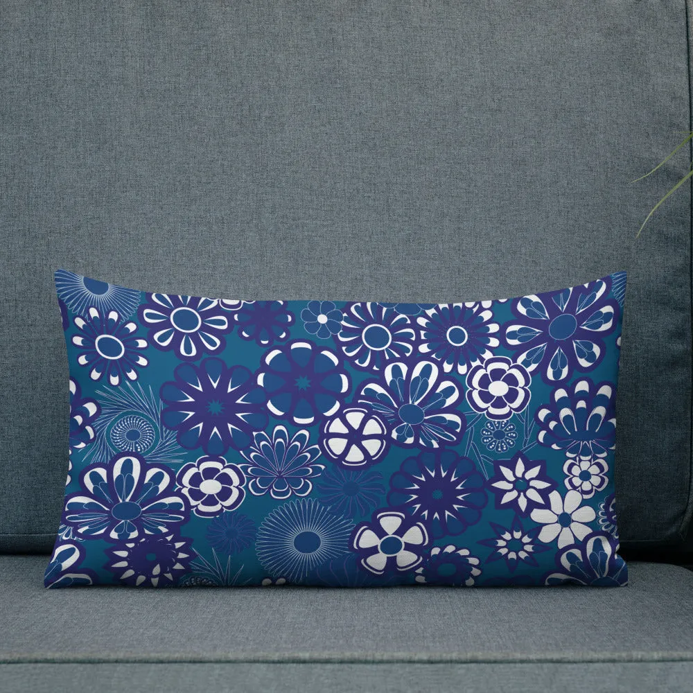 Navy floral on blue Premium Pillow