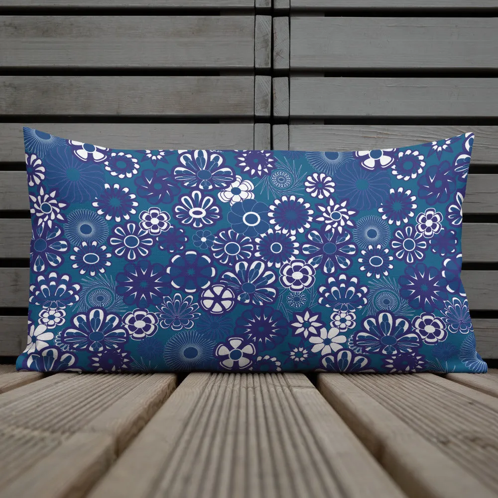 Navy floral on blue Premium Pillow