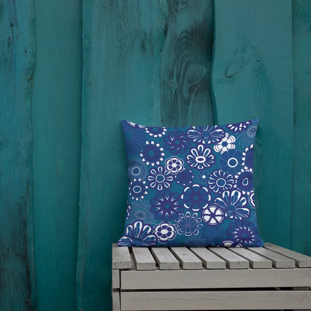 Navy floral on blue Premium Pillow