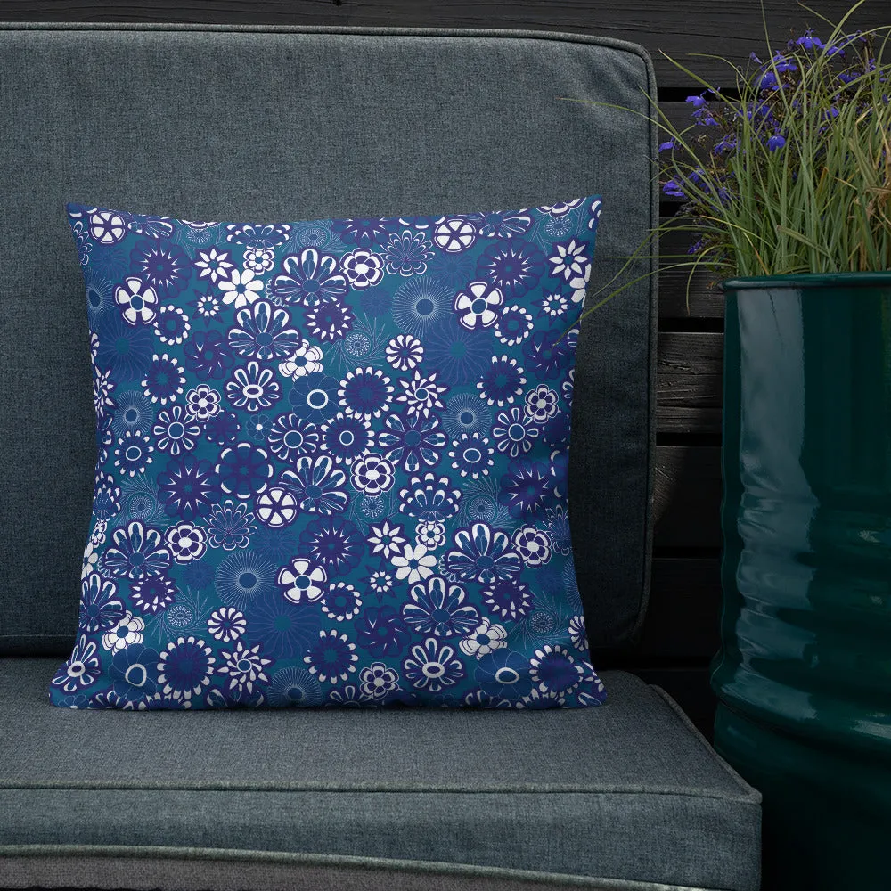 Navy floral on blue Premium Pillow