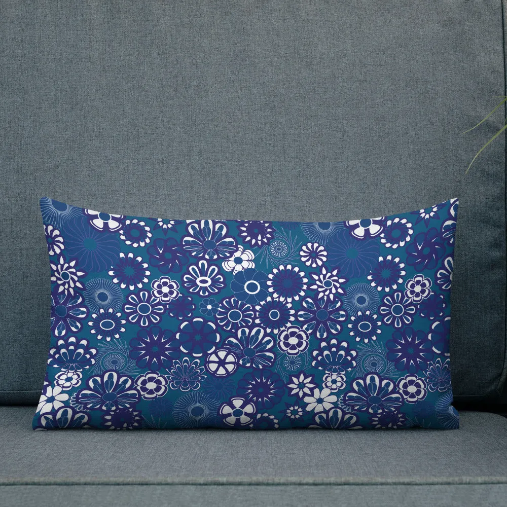 Navy floral on blue Premium Pillow