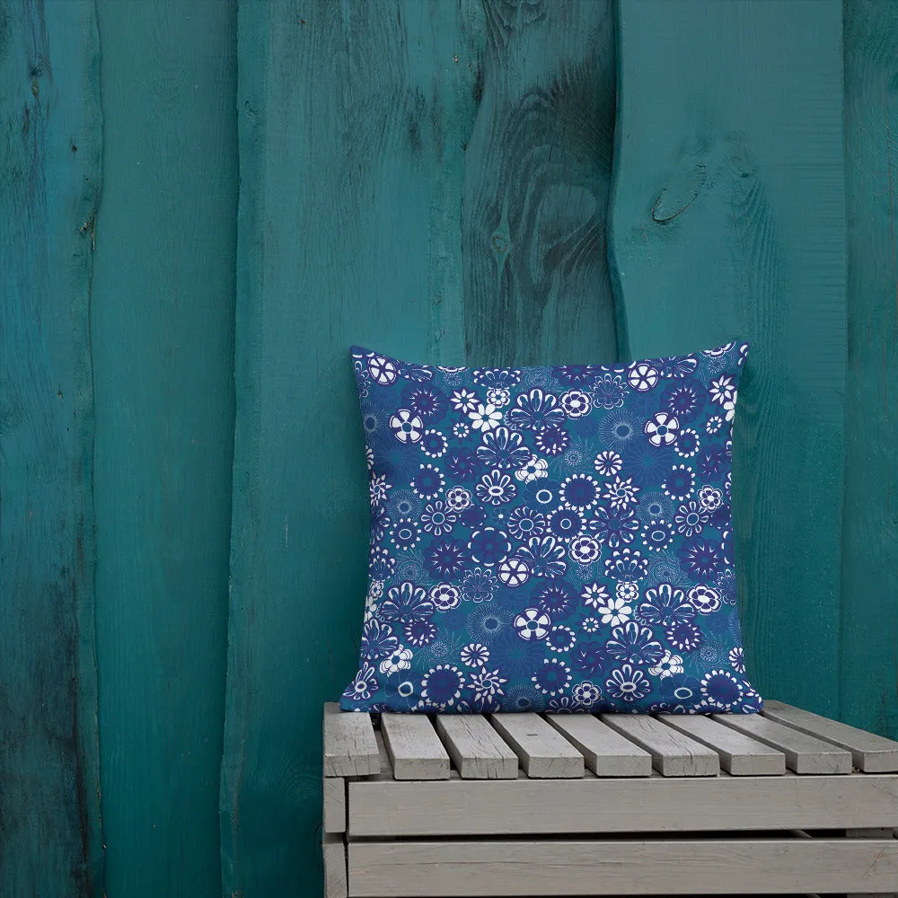 Navy floral on blue Premium Pillow