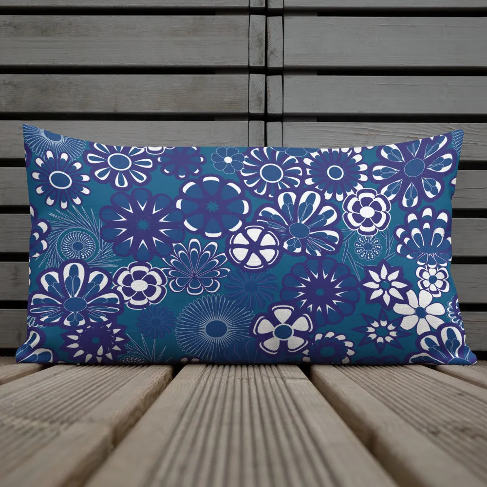 Navy floral on blue Premium Pillow