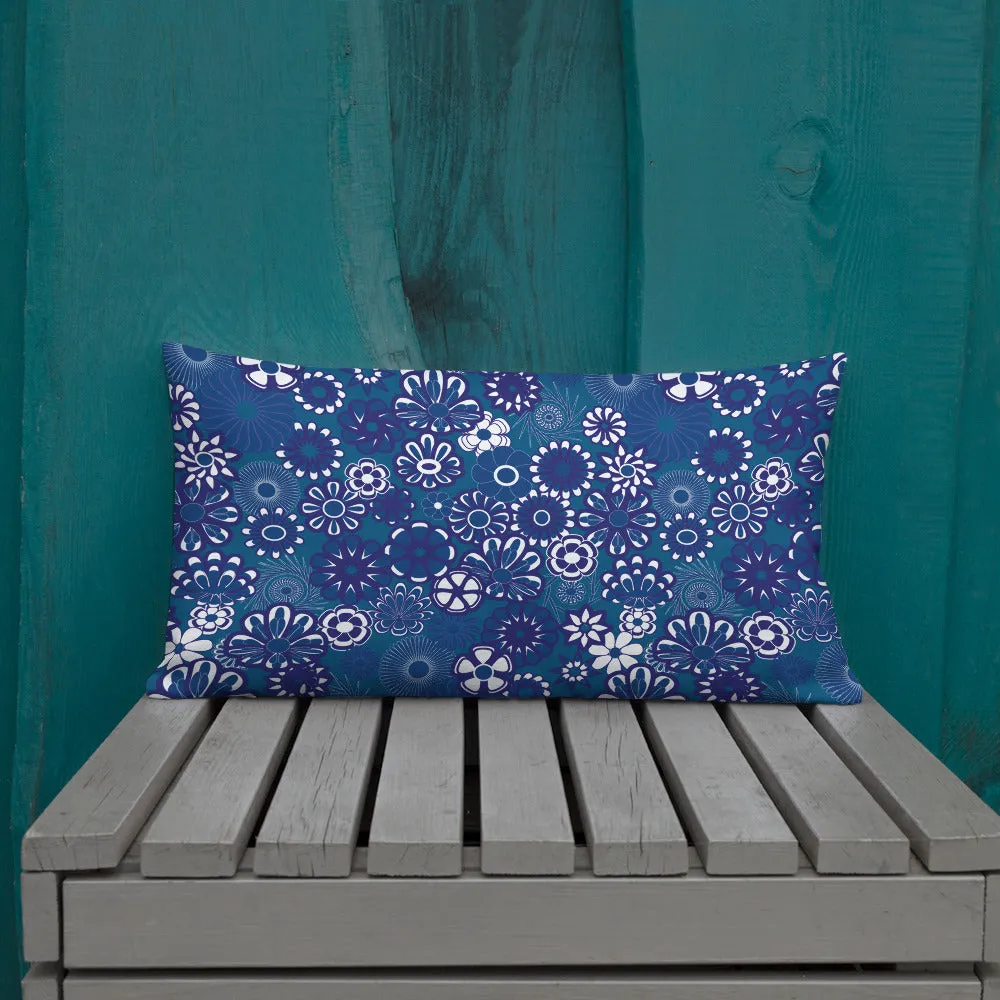 Navy floral on blue Premium Pillow