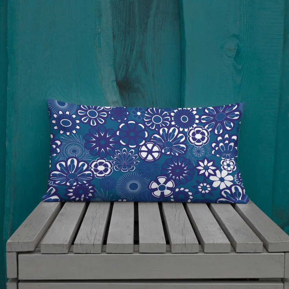 Navy floral on blue Premium Pillow