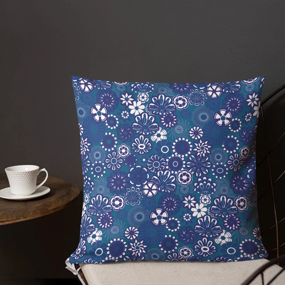 Navy floral on blue Premium Pillow