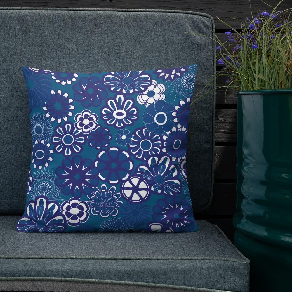 Navy floral on blue Premium Pillow