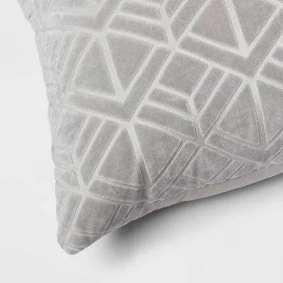 New - Threshold Euro Carved Velvet Jacquard Pillow 24x24 OEKO-TEX Certified, Gray