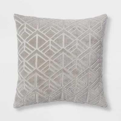 New - Threshold Euro Carved Velvet Jacquard Pillow 24x24 OEKO-TEX Certified, Gray