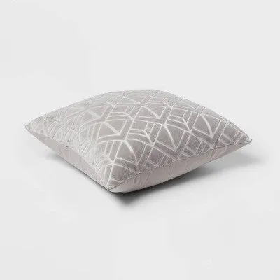 New - Threshold Euro Carved Velvet Jacquard Pillow 24x24 OEKO-TEX Certified, Gray