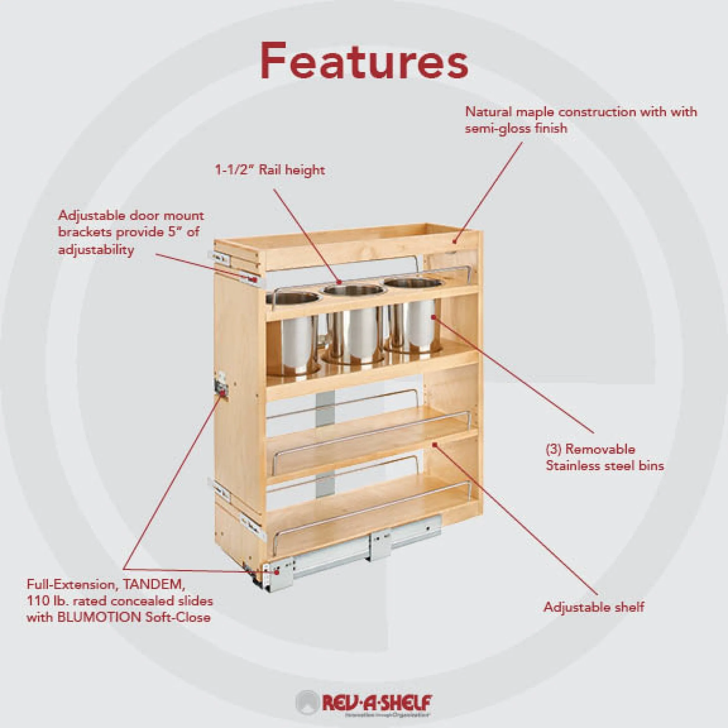 Rev-A-Shelf 8" SIDE MOUNT UTILITY BASE ORGANIZER 449UT-BCSC-8C