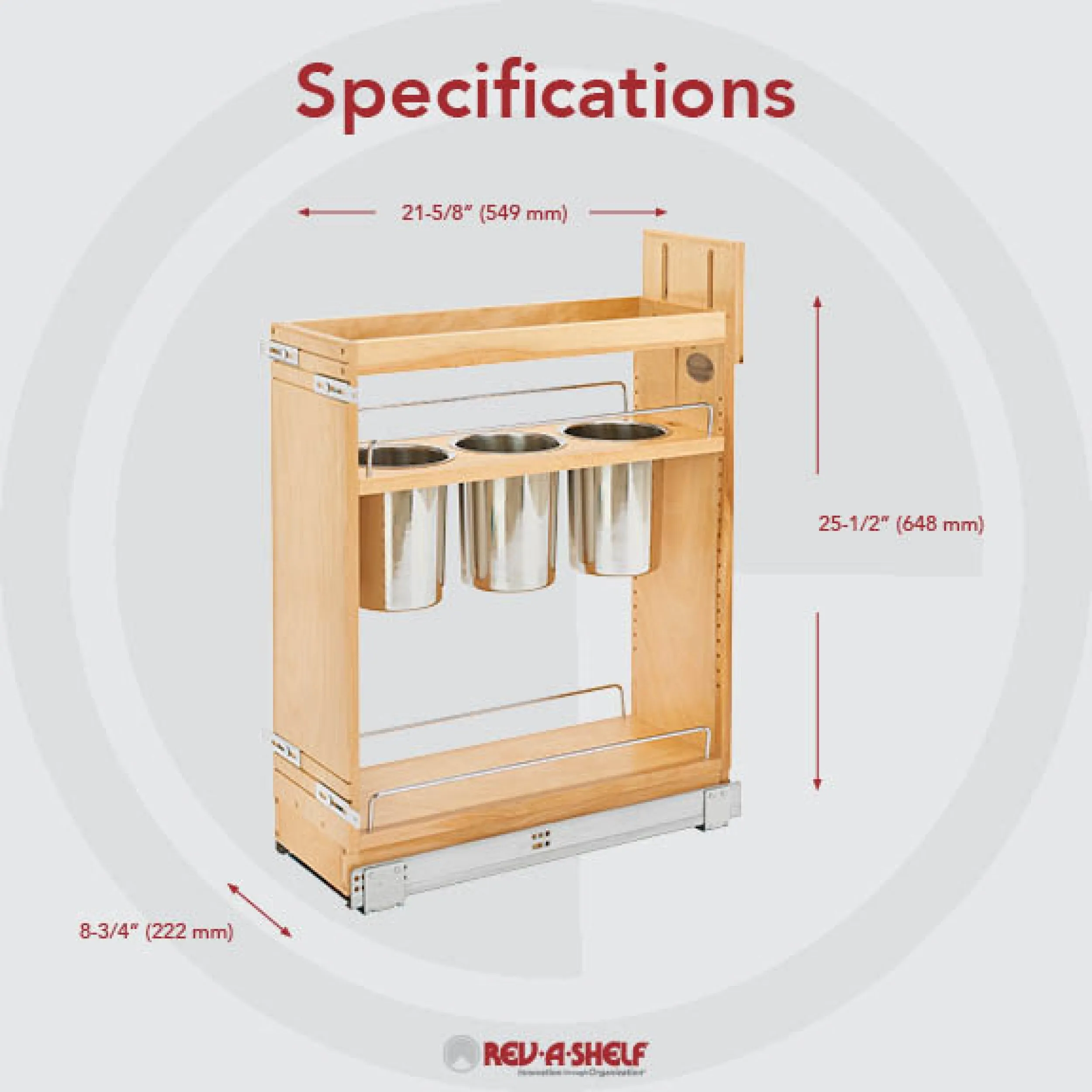 Rev-A-Shelf 8" SIDE MOUNT UTILITY BASE ORGANIZER 449UT-BCSC-8C