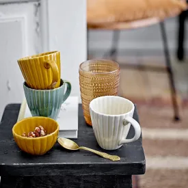 Set of Three Stoneware Mugs - Cream, Green, Ochre