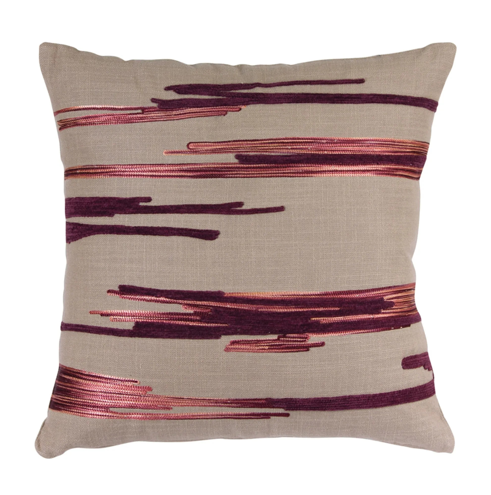 Set Of Two 15" Beige And Wine Striped Throw Pillow