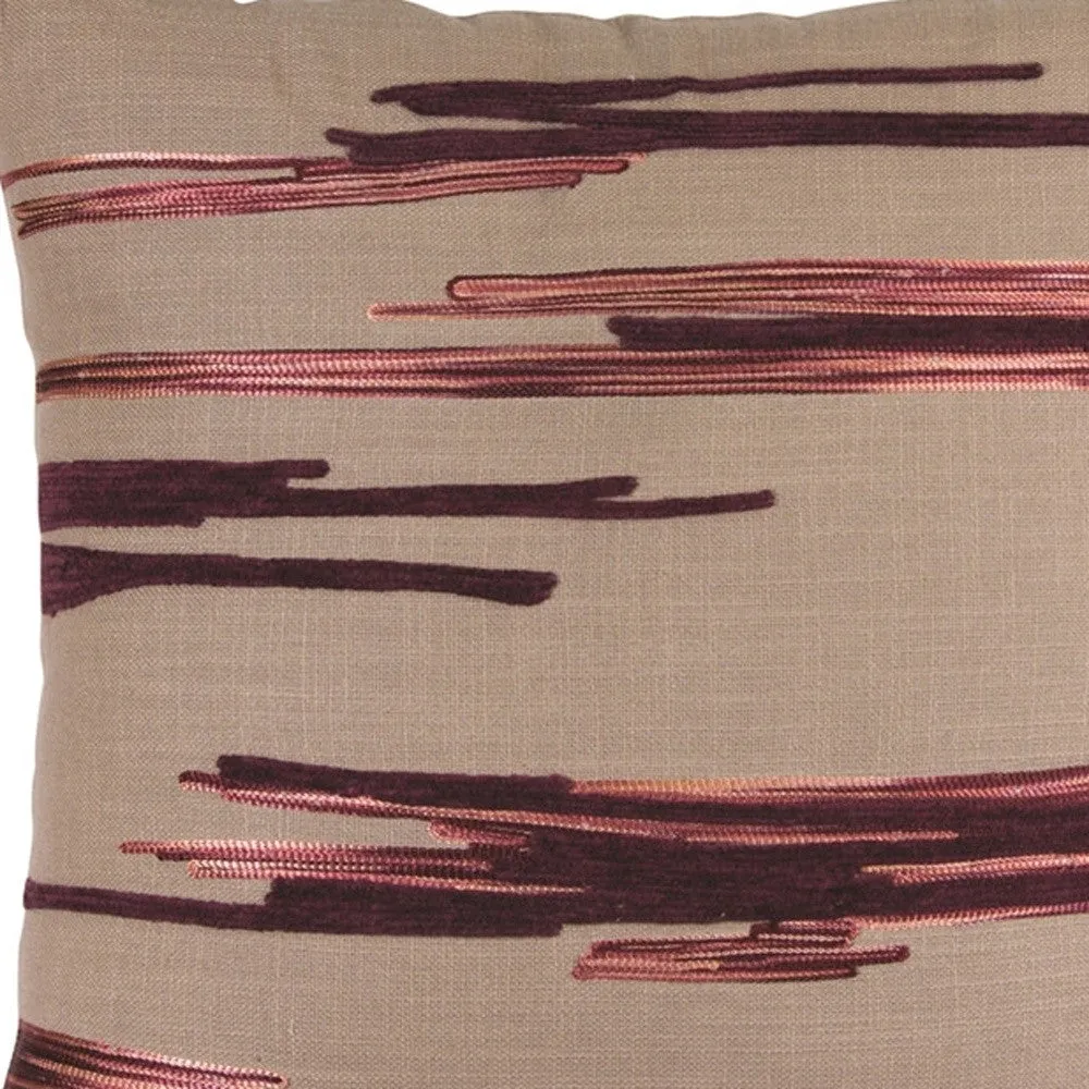 Set Of Two 15" Beige And Wine Striped Throw Pillow