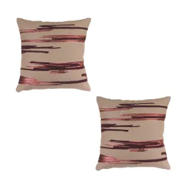 Set Of Two 15" Beige And Wine Striped Throw Pillow