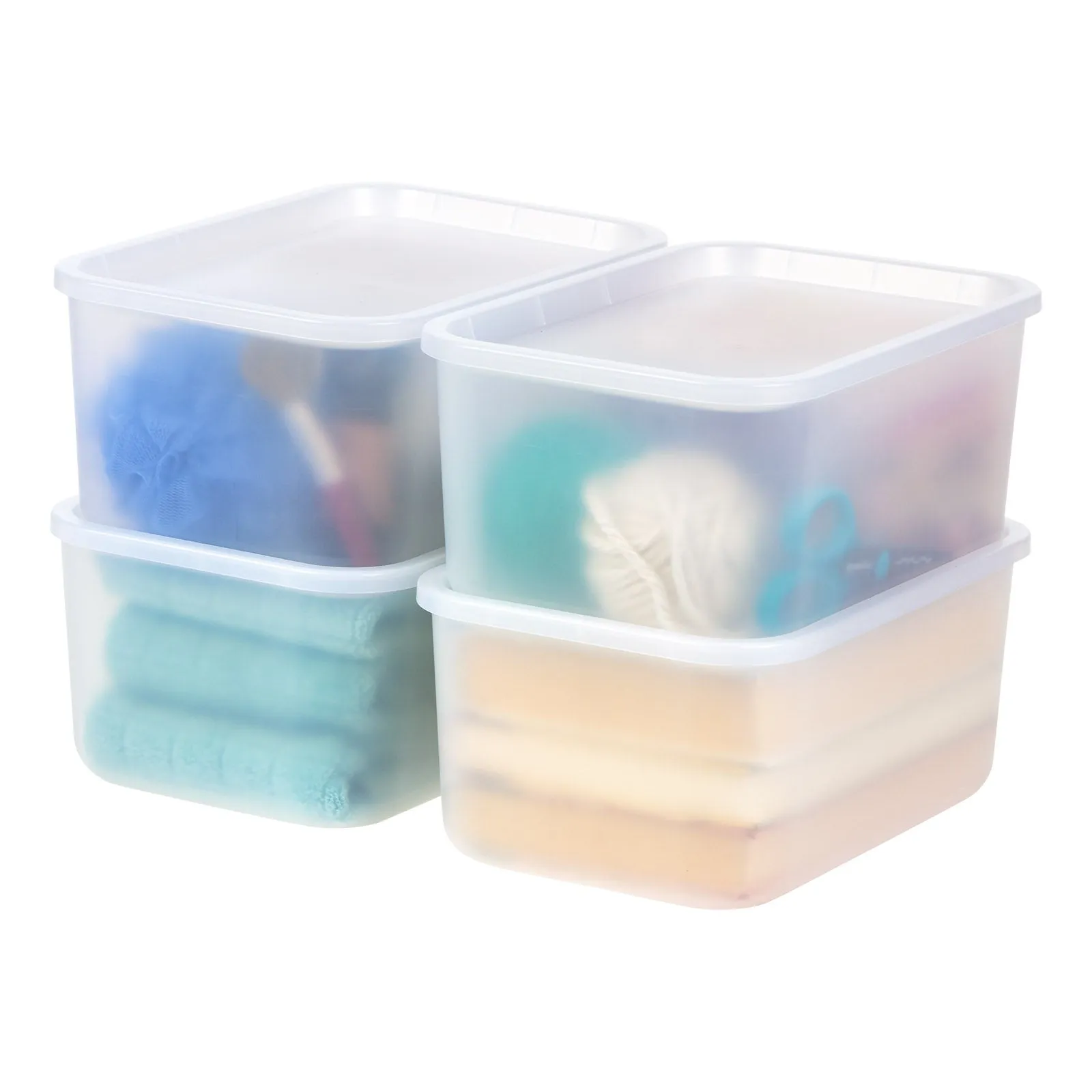 Small Plastic Modular Storage Basket with Lid 4 Pack