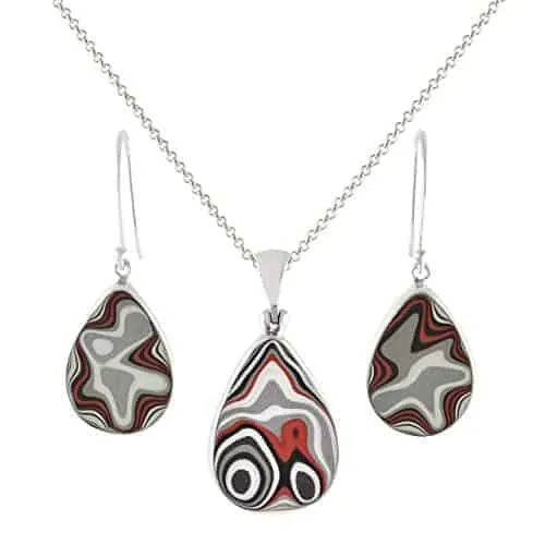 Starborn Red Fordite Pendant and Earring Set in Sterling Silver