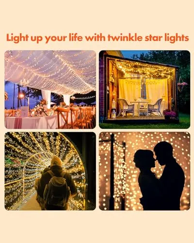 Twinkle Star 2 Pack Outdoor Solar String Lights, 39.4 FT 120 LED Solar Powered Christmas Decorative Fairy Lights with 8 Modes, Waterproof Light for Xmas Patio Yard Wedding Party, Warm White