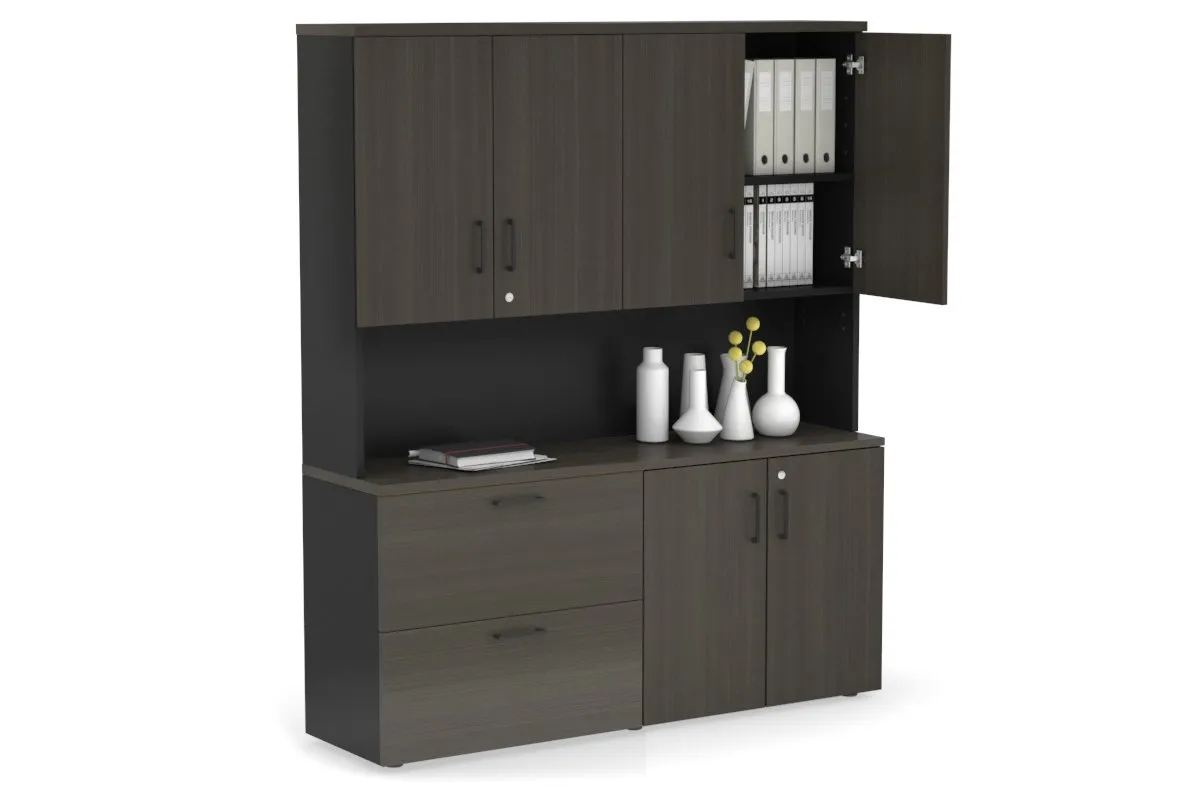 Uniform Small 2 Drawer Lateral File and 2 Door Cupboard - Hutch with Doors