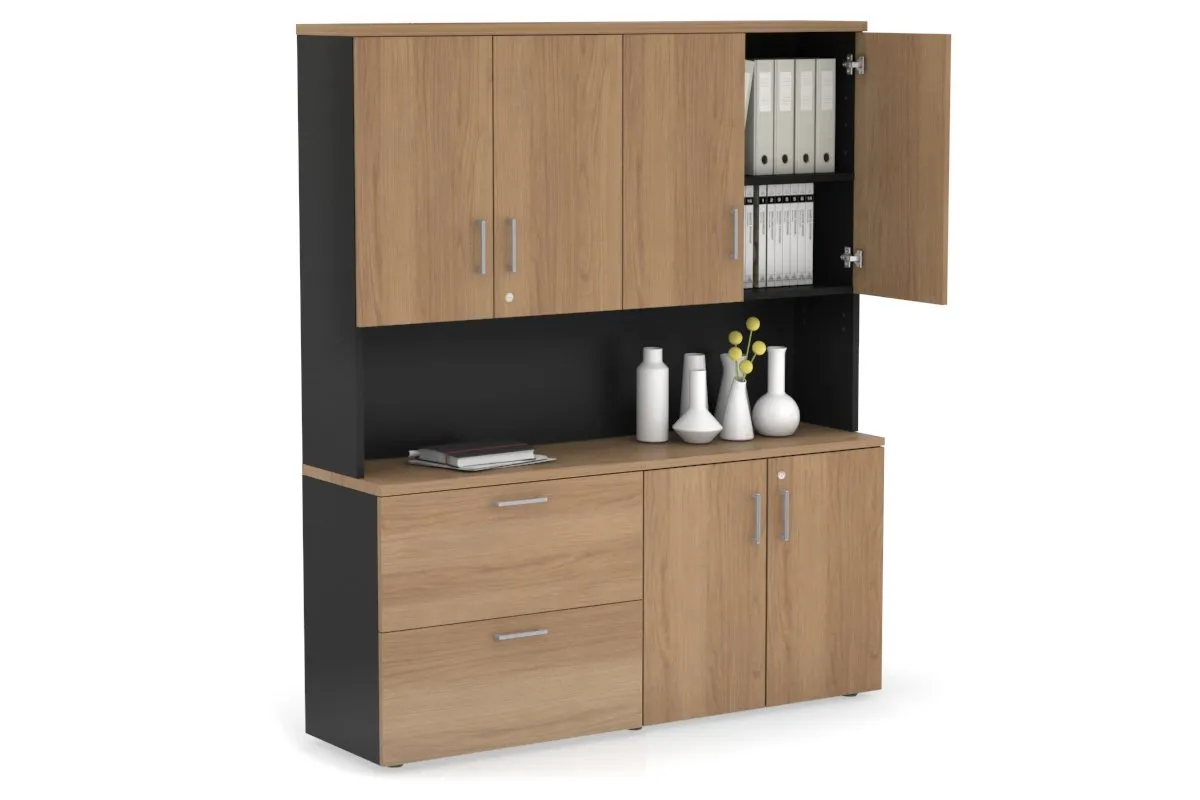 Uniform Small 2 Drawer Lateral File and 2 Door Cupboard - Hutch with Doors