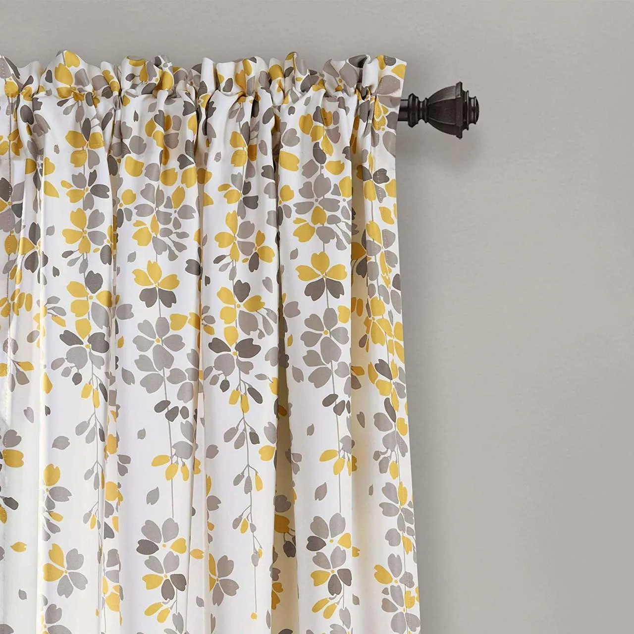 Weeping Flowers Room Darkening Curtain Panel Pair - 84 Inches Long - Yellow/Grey